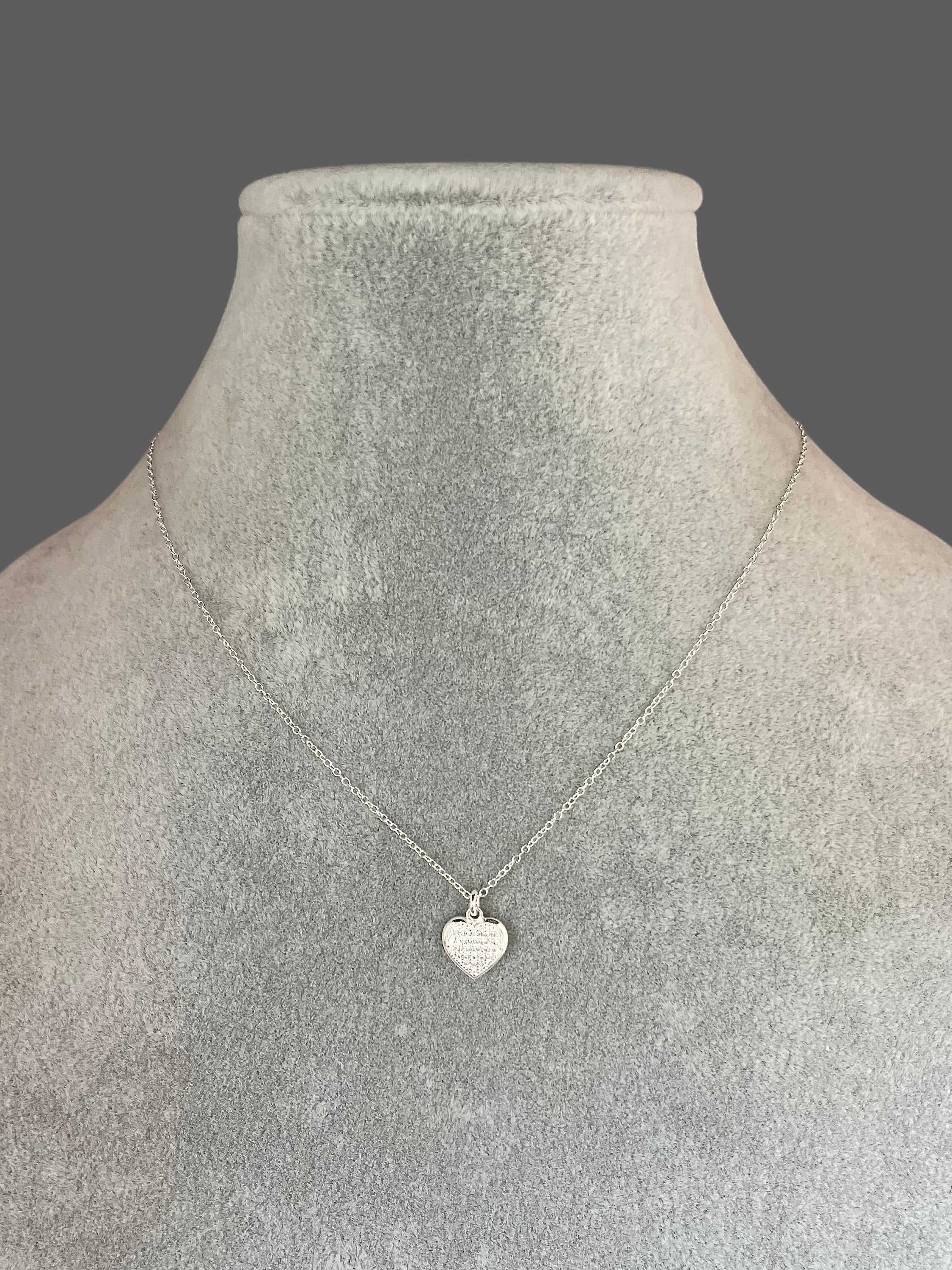 Silver Heart Necklace - Pave Heart Pendant - Simple Heart