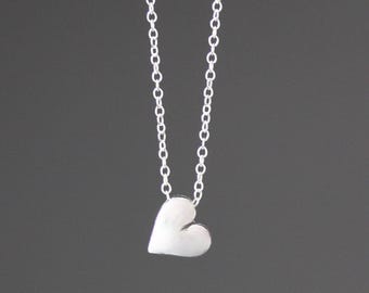 Sterling Silver Small Heart Necklace - Token of Love Pendant - Anniversary Gift for Her