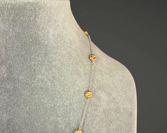 Gold Flower Necklace - Silver and Gold Chain - Mixed Metal Jewelry - Silver and Gold Necklace - Brushed Gold - Two Tone Necklace