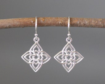 Silver Celtic Earrings - Silver Filigree Earrings - Silver Heart Jewelry - Everyday Silver Earrings - Geometric Earrings - Bright Silver