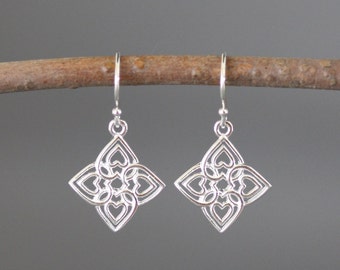 Silver Celtic Earrings - Silver Filigree Earrings - Silver Heart Jewelry - Everyday Silver Earrings - Geometric Earrings