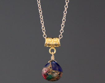 Mojave Copper Turquoise and Gold Pendant - Multicolor Gemstone Necklace - Wire Wrapped Jewelry