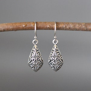 Silver Filigree Earrings - Bali Silver Earrings - Silver Charm Earrings - Oxidized Silver Earrings - Sterling Silver Earrings