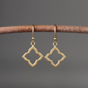 Simple Gold Earrings - Shiny Gold Earrings - 14k Gold Earrings - Gold Flower Earrings - Geometric Earrings - Gold Frame earrings - All Gold