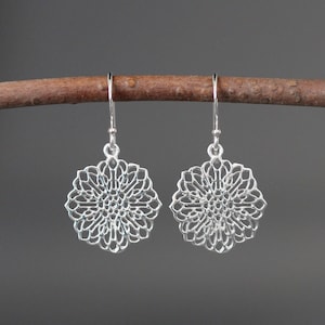 Silver Filigree Earrings - Silver Flower Earring - Silver Statement Earrings - Sterling Silver Earrings - Silver Charm Earrings - All Silver