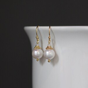 Pearl and Gemstone Earrings - Cubic Zirconia and Gold Earrings - Akoya Pearl Earrings - Clear Gemstone Earrings - Pearl and Gold Earrings