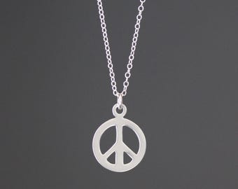 Peace Sign Necklace - Minimalist Pendant - Sterling Silver Charm