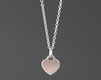 Small Silver Heart Tag Necklace - Petite Love Jewelry - Anniversary Gift for Wife