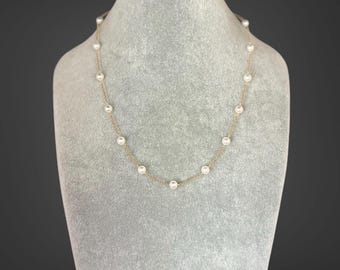 Pearl and Gold Necklace - Wire Wrapped Pearl Necklace