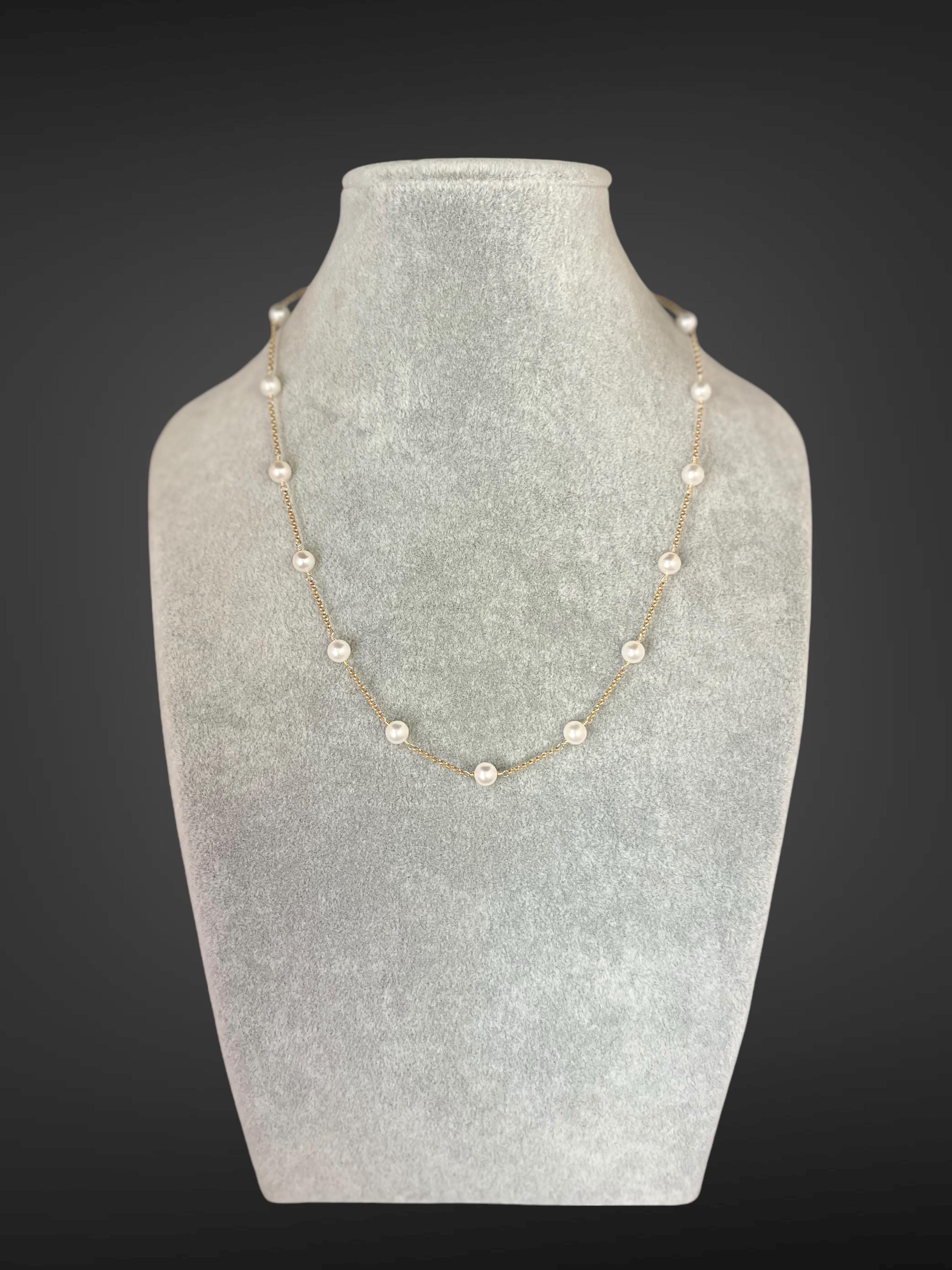 Pearl and Gold Necklace - Wire Wrapped Pearl Necklace