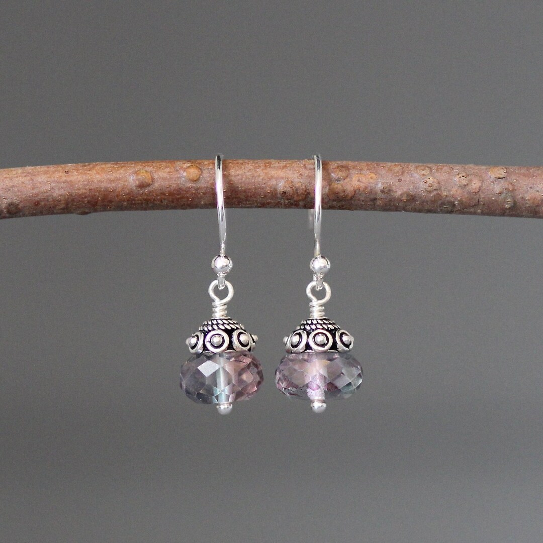 Rainbow Quartz Earrings Bali Silver Earrings Multicolor Earrings Small