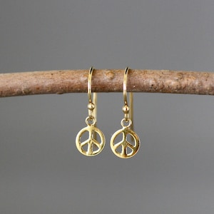 Peace Sign Earrings - Gold Peace Signs - Peace Charm Earrings - Small Gold Earrings - Minimalist Earrings - 24k Gold Vermeil Earrings