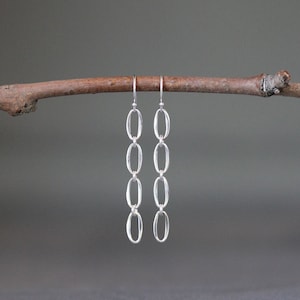 Silver Oval Earrings - Four Circle Earrings - Silver Link Earrings - Long Silver Earrings - Silver Drop Earrings