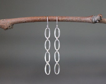 Silver Oval Earrings - Four Circle Earrings - Silver Link Earrings - Long Silver Earrings - Silver Drop Earrings