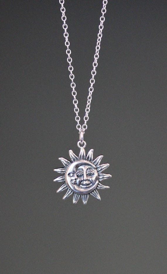 Sun and Moon Necklace - Silver Sun and Moon - Celestial Necklace