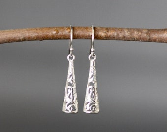 Silver Filigree Earrings - Shiny Silver Earrings - Silver Dangle Earrings - Everyday Jewelry - Geometric Earring