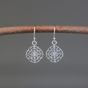 Silver Filigree Earrings Silver Flower Earrings Bali Silver Earrings Sterling Silver Earrings Silver Charm Earrings image 1