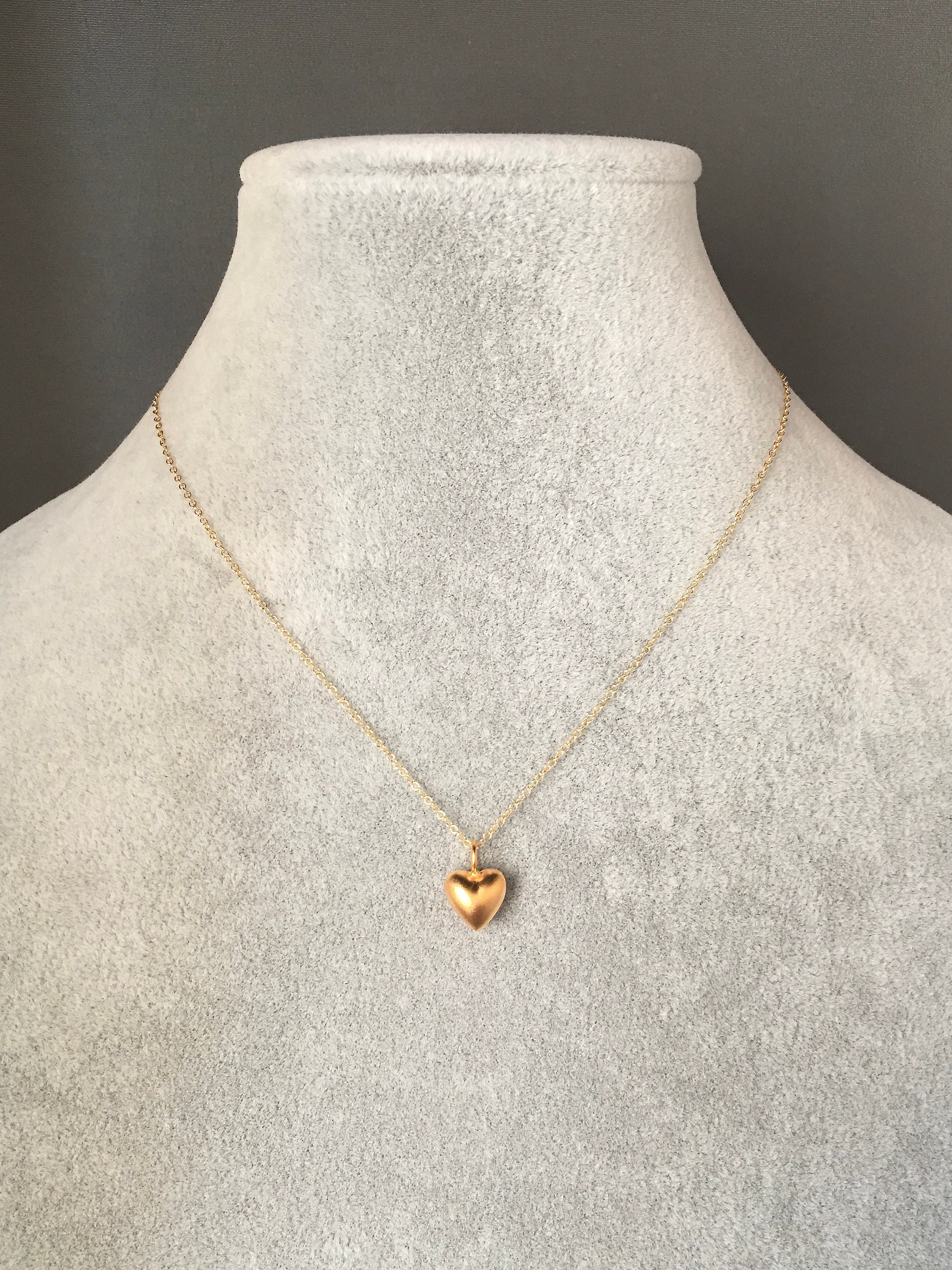 Gold Heart Necklace Small Heart Pendant Brushed Gold Heart Etsy