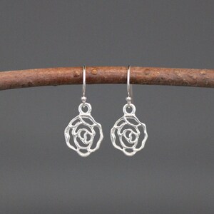 Silver Rose Earrings - Silver Flower Earrings - Silver Filigree Earrings - Flower Charm Earrings - Sterling Silver Earrings - All Silver