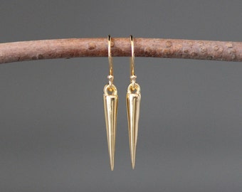 Orecchini a punta in oro - Orecchini con ciondolo a punta - Orecchini in oro lucido - Orecchini in vermeil oro 24k - Orecchini boho - Tutti gli orecchini in oro
