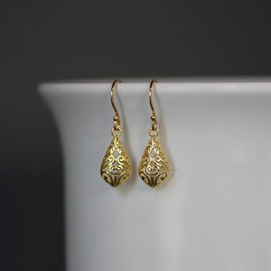 Gold Filigree Earrings - 24k Gold Vermeil Earrings - Gold Charm Earrings - Gold Dangle Earrings - Everyday Jewelry image 4