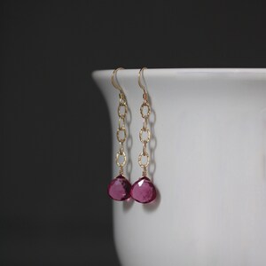 Fuchsia Quartz Earrings - Gemstone and Gold Earrings - Pink Gemstone Earrings - Gold Chain Earrings - Long Dangle Earrings