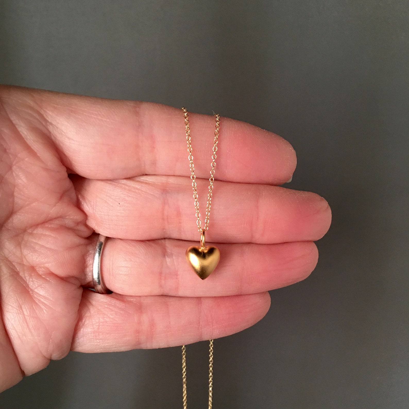 Gold Heart Necklace Small Heart Pendant Brushed Gold Heart Etsy