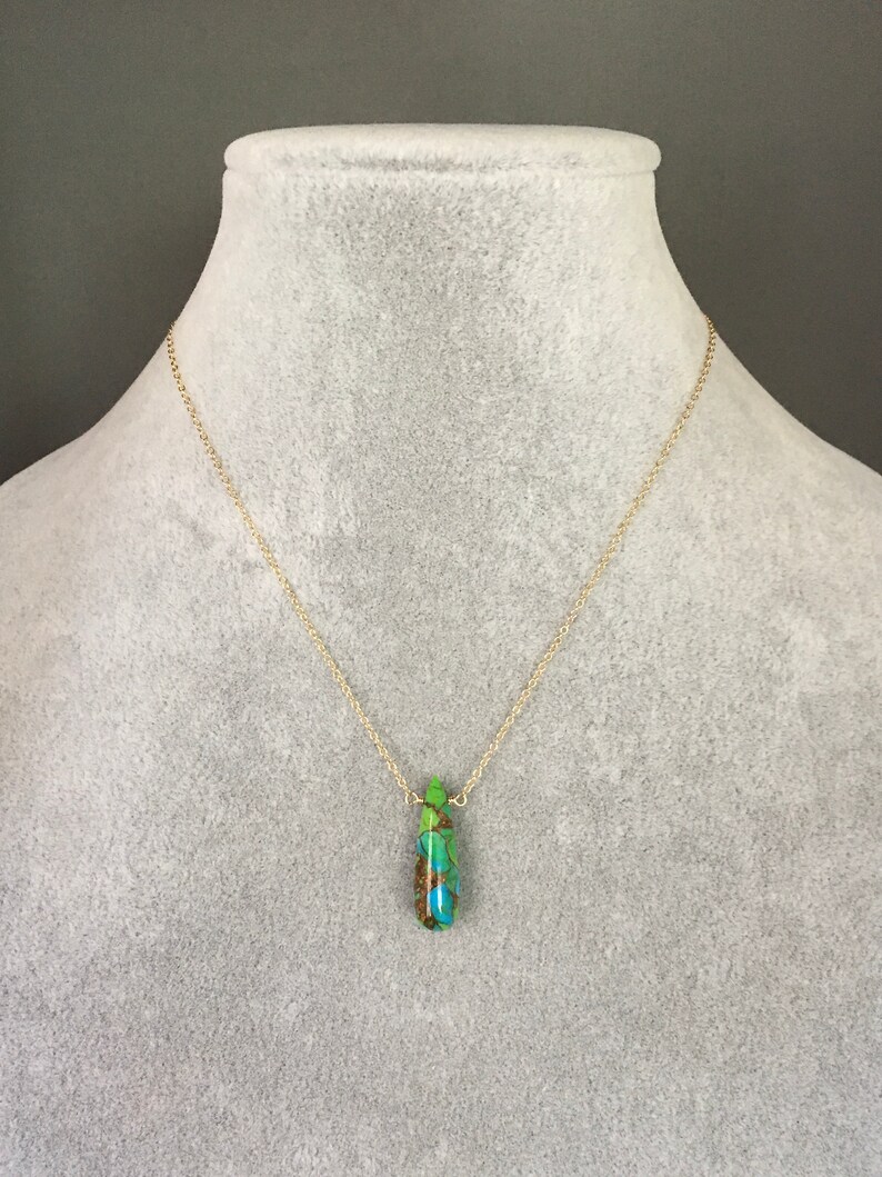Wire Wrapped Gold Necklace Copper Turquoise Necklace Turquoise and Gold Necklace Lime Green Turquoise Necklace