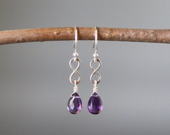 Amethyst Earrings - Bali Silver Earrings - Purple Quartz Earrings - February Birthstone Jewelry - Purple Dangle Earrings