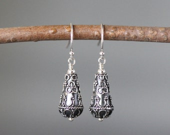 Silver Filigree Earrings - Bali Silver Earrings - Wire Wrapped Earrings - Silver Dangle Earrings - Silver Scroll Earrings
