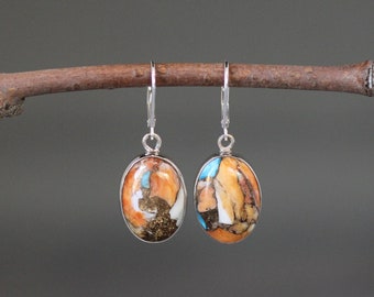 Kingman Turquoise Earrings - Turquoise and Silver Earrings - Orange Turquoise Earrings - Turquoise Bezel Earrings - December Birthstone