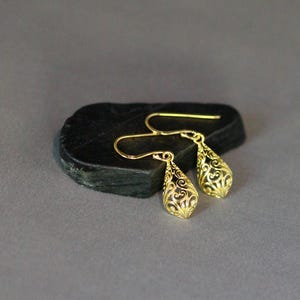 Gold Filigree Earrings - 24k Gold Vermeil Earrings - Gold Charm Earrings - Gold Dangle Earrings - Everyday Jewelry image 5