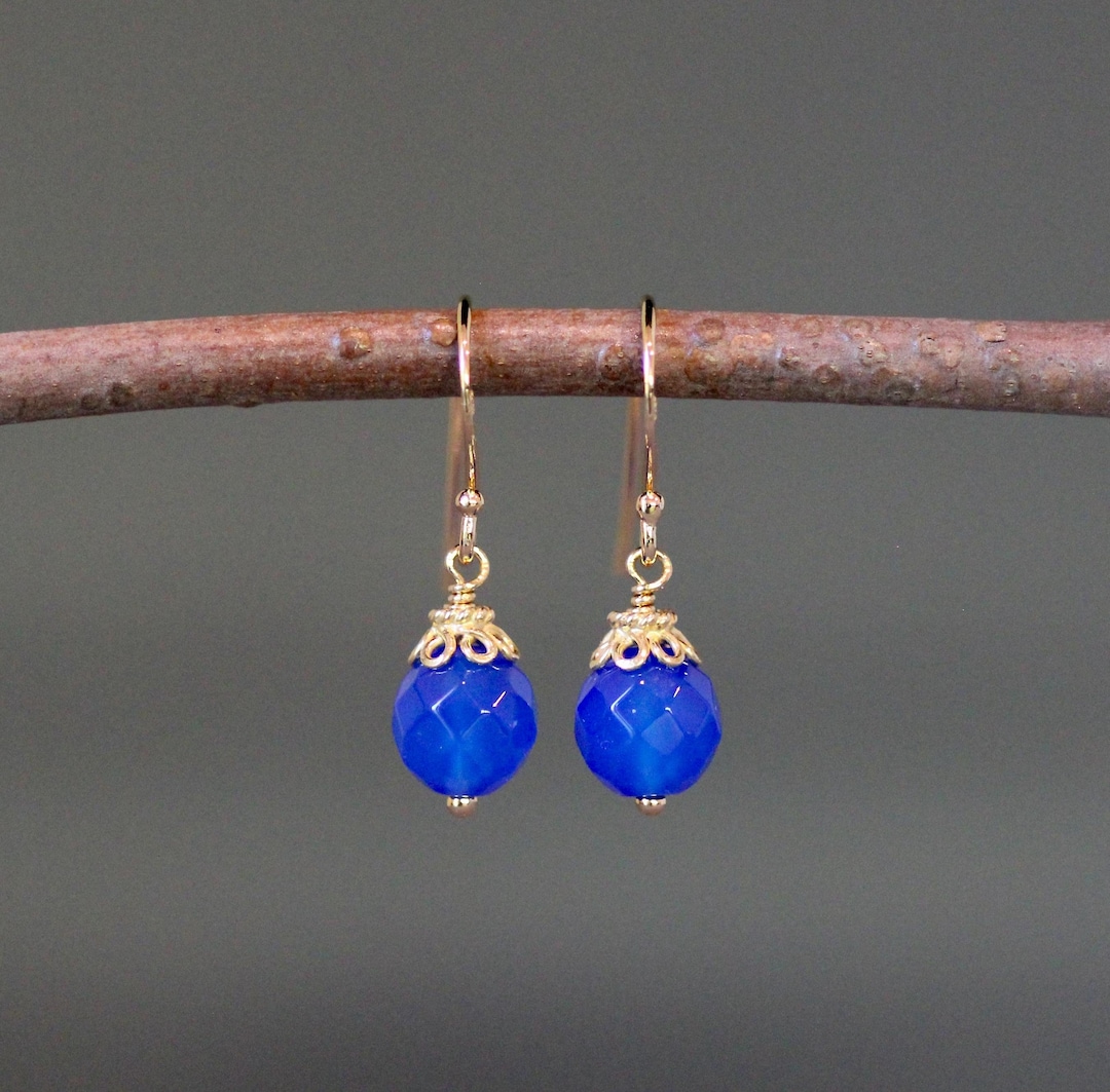 Blue Agate Earrings Blue Gemstone Earrings Blue and Gold Earrings — free download