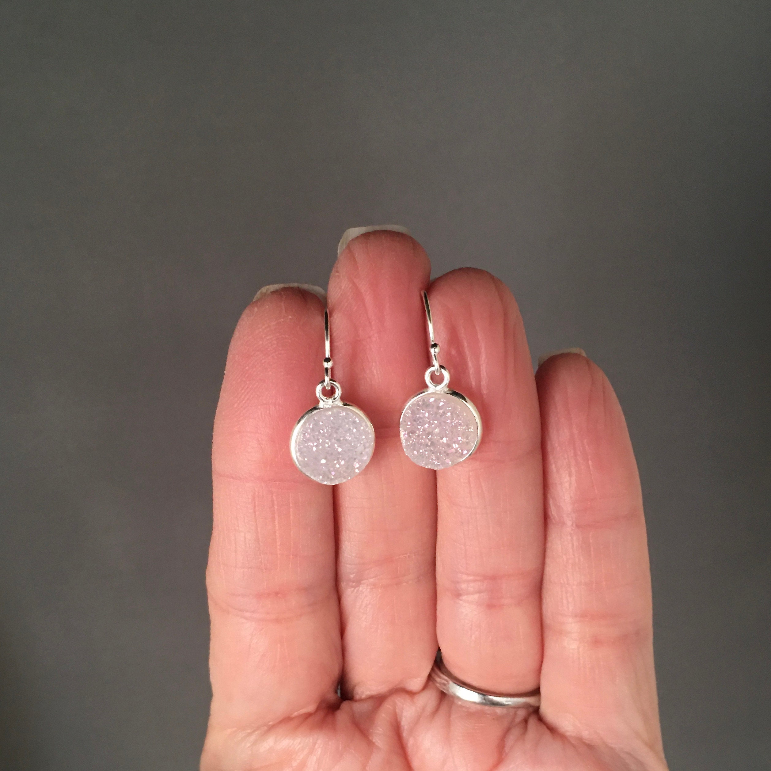 White Druzy Earrings Druzy Quartz Earrings White and Etsy UK