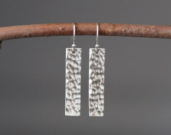 Silver Rectangle Earrings - Hammered Silver Earrings - Bali Silver Earrings - Everyday Silver Jewelry - Simple Silver Earrings - All Silver
