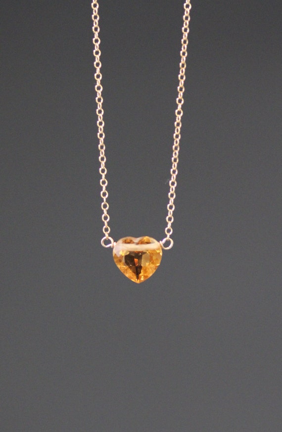 Citrine Necklace Gemstone Heart Necklace Small Heart Pendant