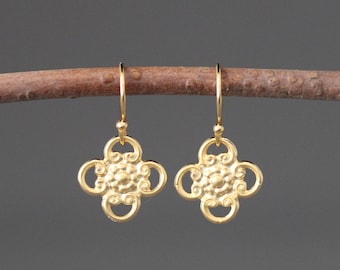 Gold Charm Earrings - Gold Filigree Earrings - Everyday Gold Jewelry - 18k Gold Earrings