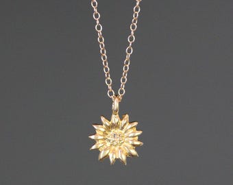 Sunflower Necklace - Gold Flower Pendant - Small Flower Necklace - Gold Charm Necklace - Simple Gold Pendant Necklace