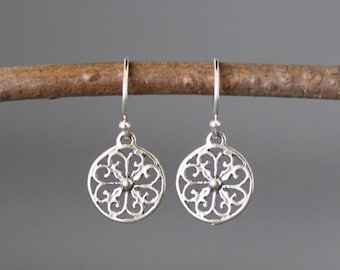 Silver Filigree Earrings - Bali Silver Earrings - Small Silver Earrings - Round Silver Earrings - Lightweight Earrings - All Silver Earrings