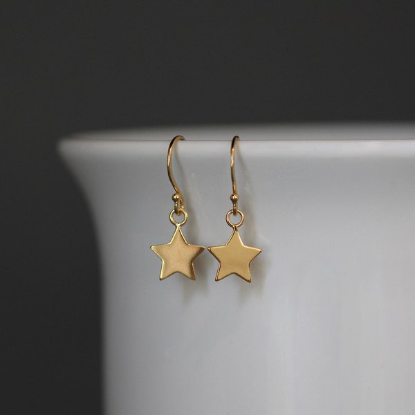 Gold Star Earrings - Star Charm Earrings - 24k Gold Vermeil Earrings - Five Point Stars - Small Gold Earrings