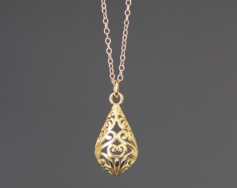 24k Gold Vermeil Filigree Pendant - Small Charm Necklace - Simple Jewelry - Bridal Gift
