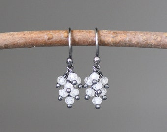 Cubic Zirconia Earrings - Clear Gemstone Earrings - Cluster Earrings - Wire Wrapped Earrings Silver - Waterfall Earrings