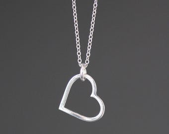Floating Heart Necklace - Simple Silver Pendant - Token of Love Jewelry - Anniversary Gift