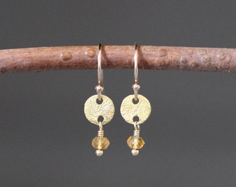 Citrine and Gold Earrings - Yellow Gemstone Earrings - Brushed Gold Earrings - November Birthstone Jewelry - 18k Gold Vermeil Earrings