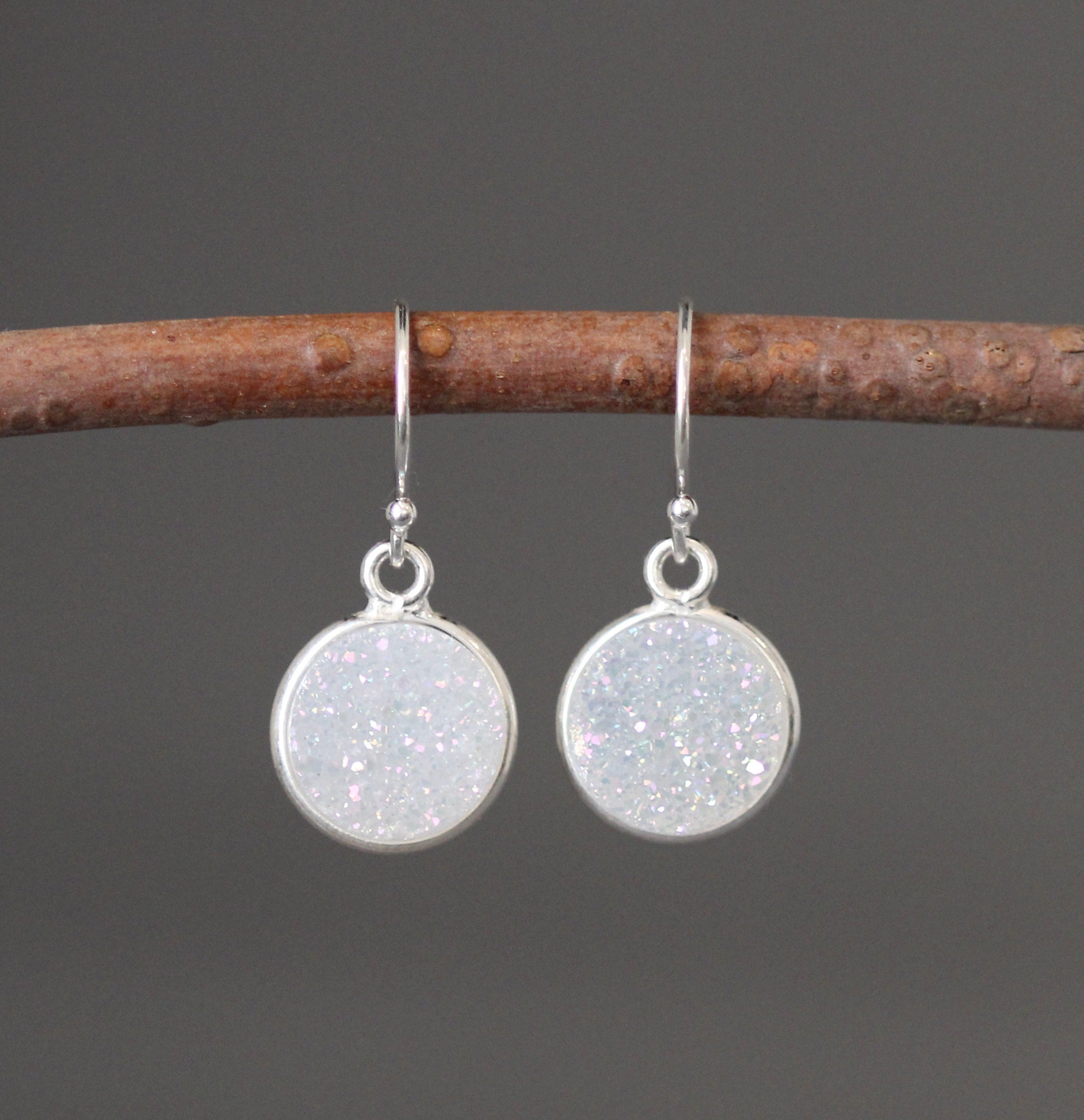 White Druzy Earrings Druzy Quartz Earrings White and Etsy UK