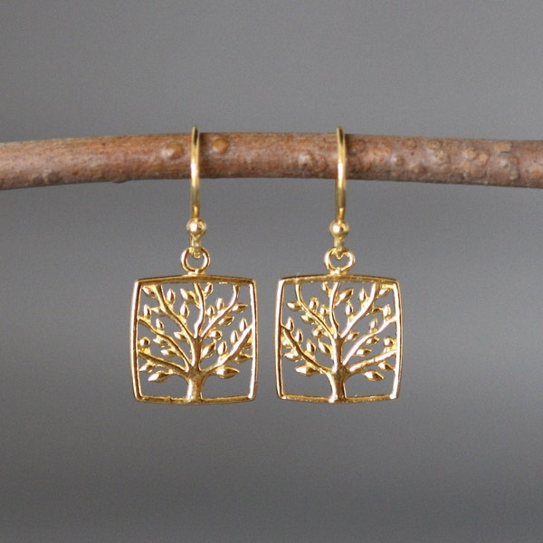 Tree of Life Earrings - Gold Tree of Life - Judaica Jewelry - Gold Tree Earrings - Family Tree Earrings