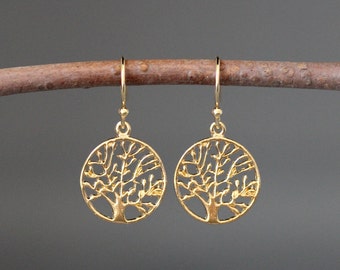 Tree of Life Earrings - Gold Tree of Life - Gold Tree Earrings - Family Tree Earrings - Judaica Jewelry