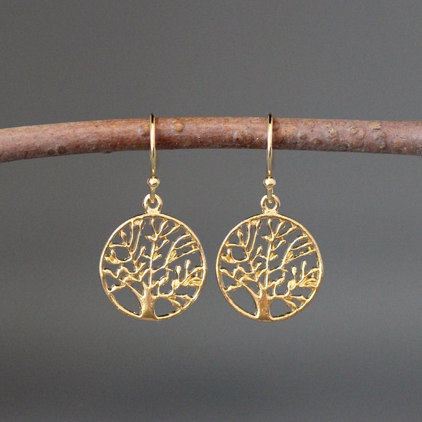 Tree of Life Earrings - Gold Tree of Life - Gold Tree Earrings - Family Tree Earrings - Judaica Jewelry