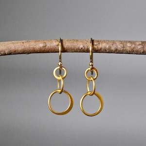 Gold Circle Earrings - Matte Gold Earrings - Everyday Gold Earrings - Minimalist Gold Earrings - Three Circle Earrings - All Gold Earrings