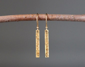 Hammered Gold Earrings - Gold Rectangle Earrings - 14k Gold Vermeil Earrings - Simple Gold Earrings - Everyday Gold Jewelry